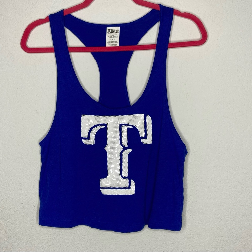 VS PINK Texas Rangers Cropped Sequin Tank Top Size S